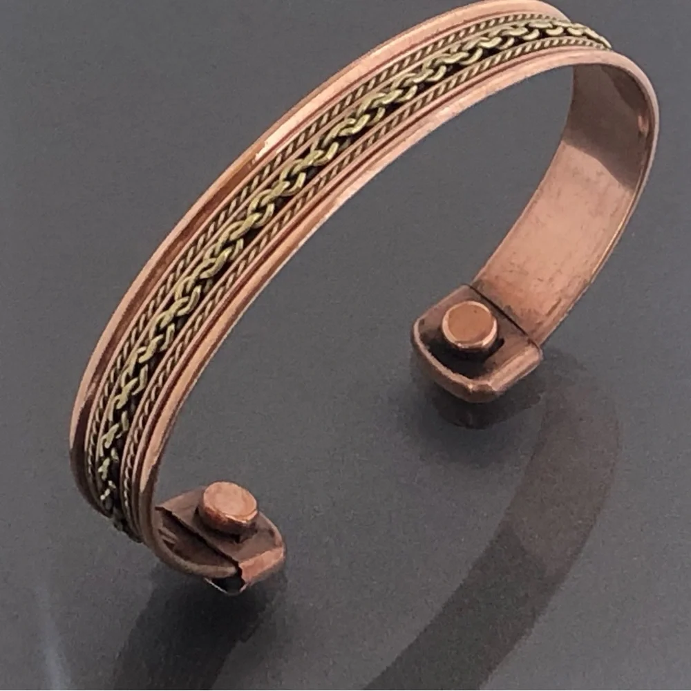 Two Tone Link Pure Copper Magnetic Bracelet Energy Cuff Bangle - Picture 8 of 8